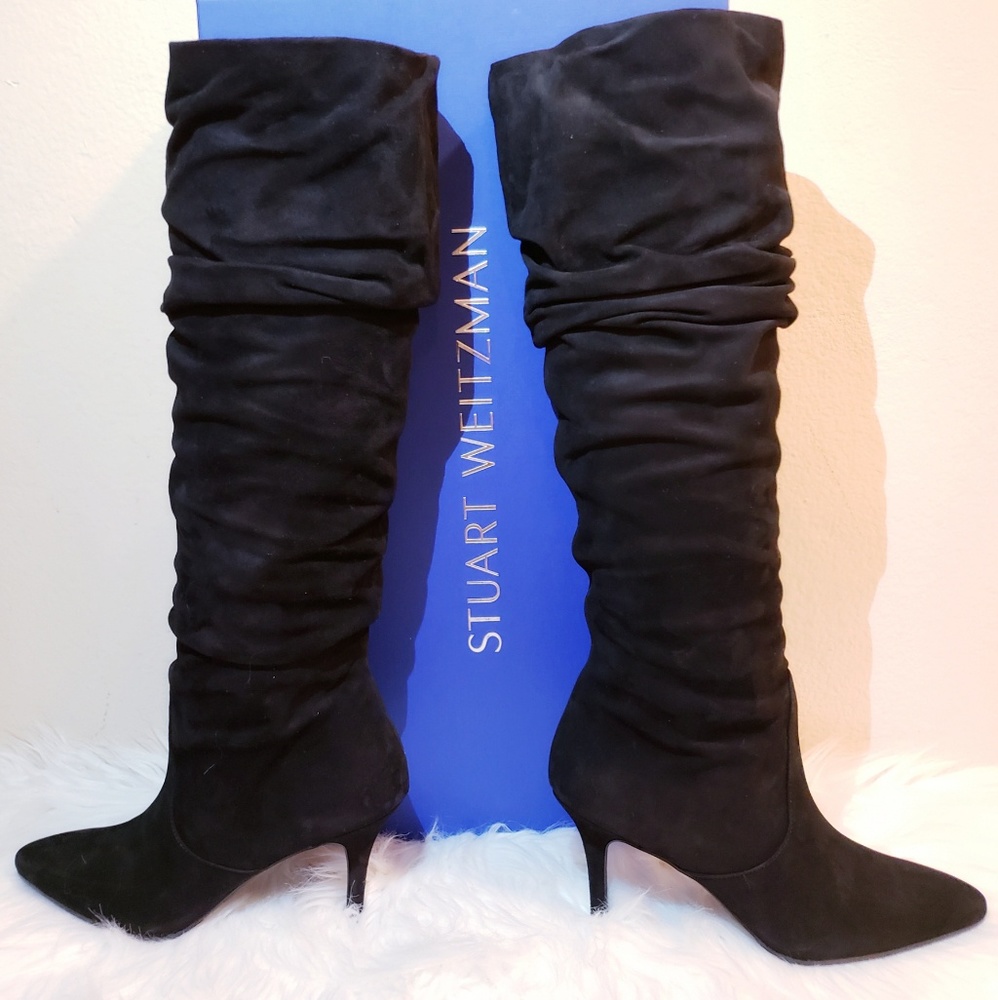 STUART WEITZMAN LAFAYETTE BLACK SUEDE BOOTS - Picture 2 of 8